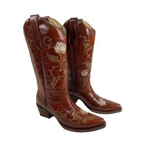 Circle G by Corral Ladies Western Embroidery Brown Floral RoseBoots L5070 Sz 8.5